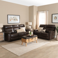 Baxton Studio RR7460-Dark Brown-2PC Living Room Set Baxton Studio Byron Modern and Contemporary Dark Brown Faux Leather Upholstered 2-Piece Reclining Living Room Set